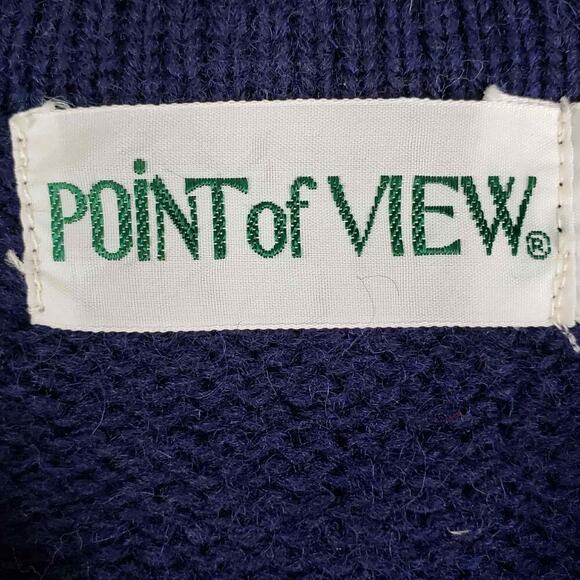 Vintage Point of View Sweater Shetland Wool Knit Navy Blue Long Sleeve Size 38 - Picture 6 of 10